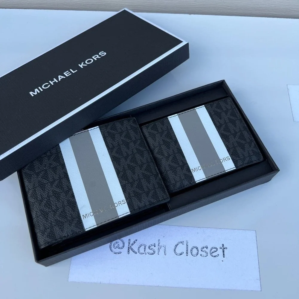 Michael kors Men Wallet Card Case Gift box set Black - Picture 2 of 7